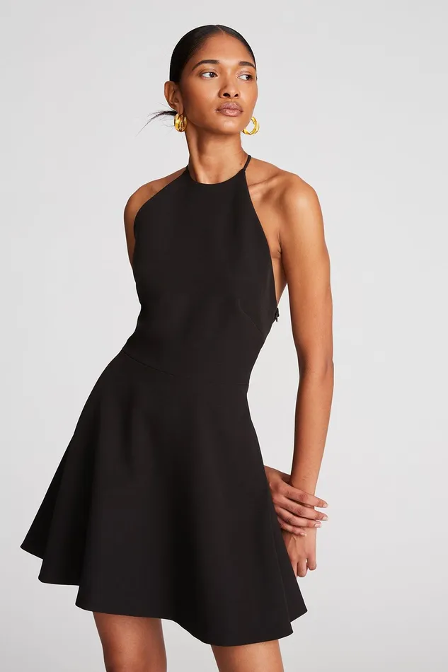 Halston Davina Dress In Stretch Crepe Black Women Mini Dresses