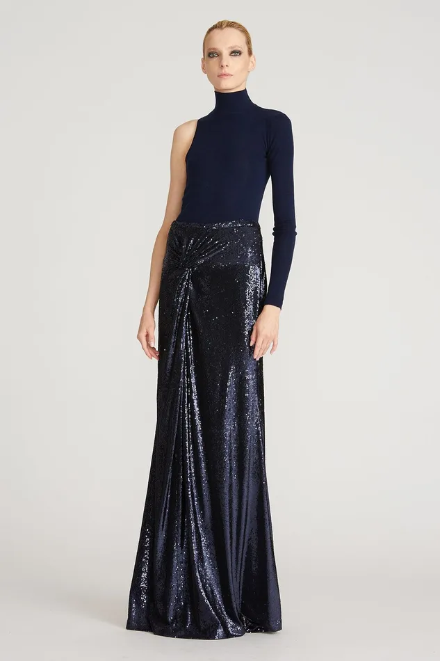 Halston Desi Sequins Twist Skirt Navy Women Bottoms