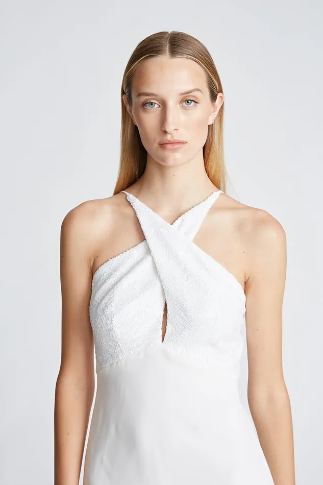 Halston Diletta Dress In SequinsCrepe Chalk Women Mini Dresses Halston Diletta Dress In SequinsCrepe Chalk Women Mini Dresses