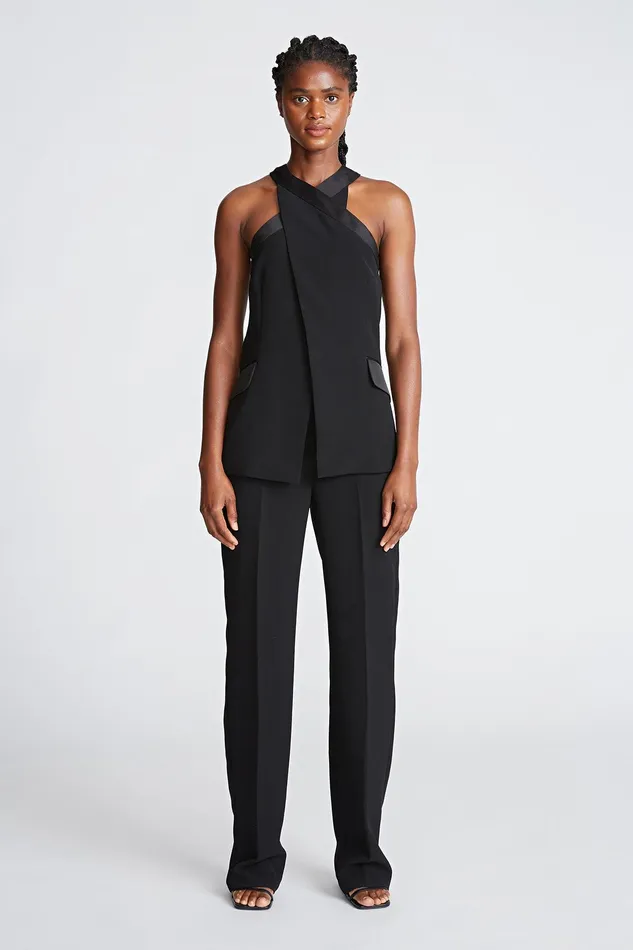 Halston Drew Jumpsuit In CrepeSatin Black Women Jumpsuits