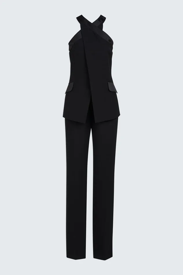 Halston Drew Jumpsuit In CrepeSatin Black Women Jumpsuits Halston Drew Jumpsuit In CrepeSatin Black Women Jumpsuits
