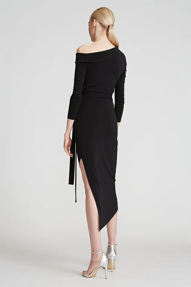Halston Eden Jersey Dress Jet Black Women Black Dresses Halston Eden Jersey Dress Jet Black Women Black Dresses
