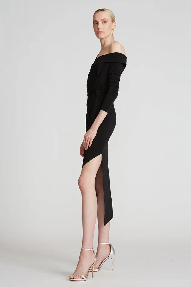Halston Eden Jersey Dress Jet Black Women Cocktail Dresses Halston Eden Jersey Dress Jet Black Women Cocktail Dresses