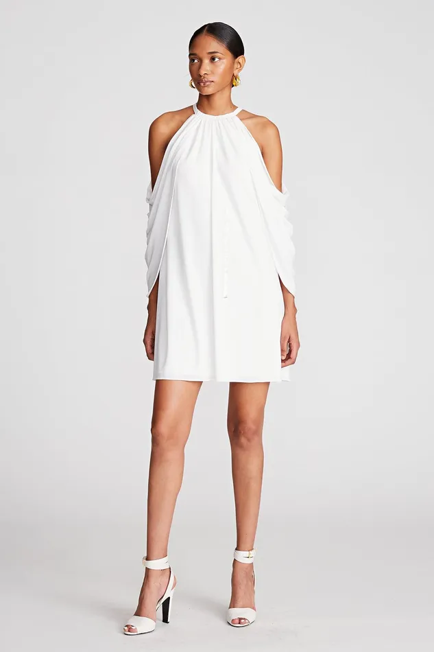 Halston Elsie Dress In Stretch Jersey Chalk Women Cocktail Dresses