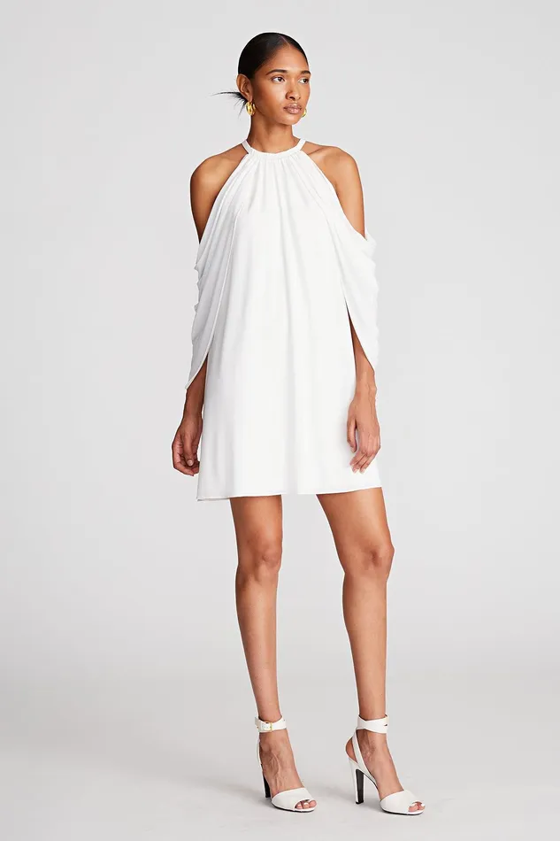 Halston Elsie Dress In Stretch Jersey Chalk Women Mini Dresses