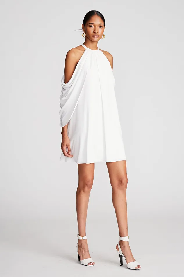 Halston Elsie Dress In Stretch Jersey Chalk Women Mini Dresses Halston Elsie Dress In Stretch Jersey Chalk Women Mini Dresses
