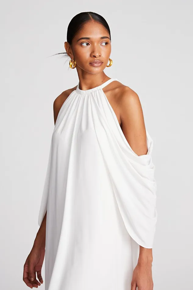 Halston Elsie Dress In Stretch Jersey Chalk Women Mini Dresses Halston Elsie Dress In Stretch Jersey Chalk Women Mini Dresses
