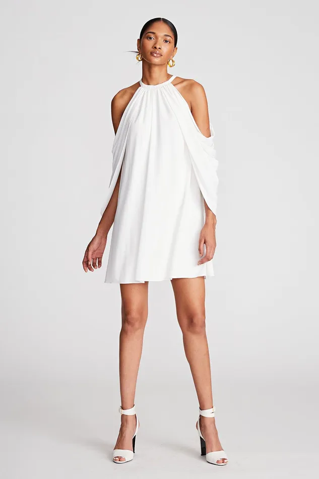 Halston Elsie Dress In Stretch Jersey Chalk Women Mini Dresses Halston Elsie Dress In Stretch Jersey Chalk Women Mini Dresses