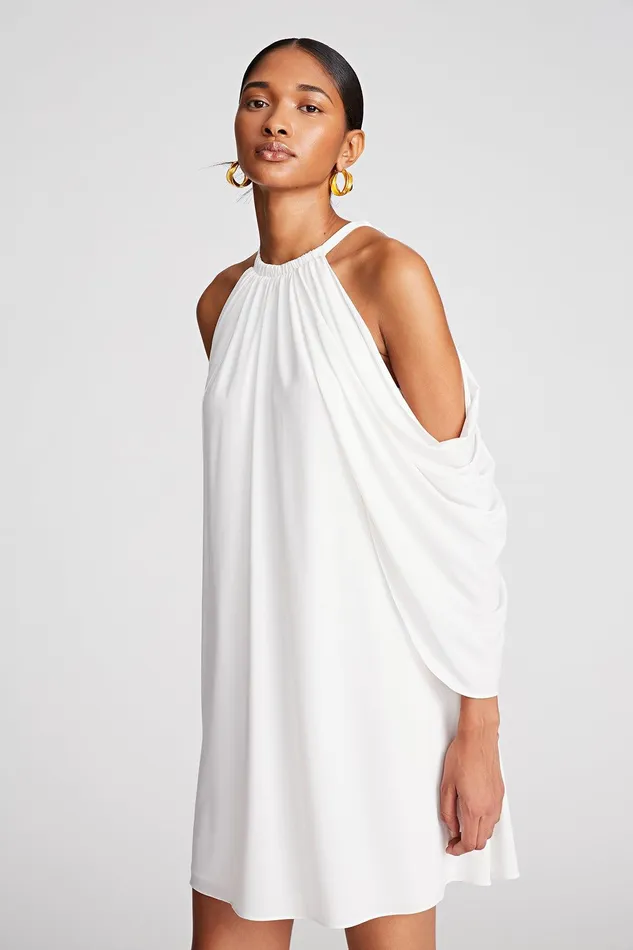 Halston Elsie Dress In Stretch Jersey Chalk Women Mini Dresses Halston Elsie Dress In Stretch Jersey Chalk Women Mini Dresses