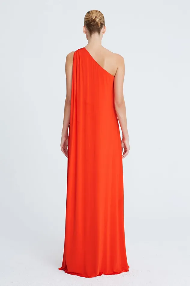 Halston Elyce Jersey One Shoulder Gown Vermillion Women Evening Gowns Halston Elyce Jersey One Shoulder Gown Vermillion Women Evening Gowns