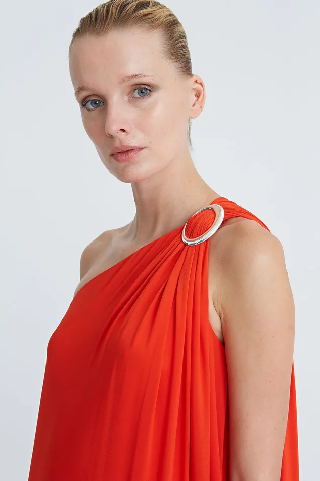 Halston Elyce Jersey One Shoulder Gown Vermillion Women Evening Gowns Halston Elyce Jersey One Shoulder Gown Vermillion Women Evening Gowns