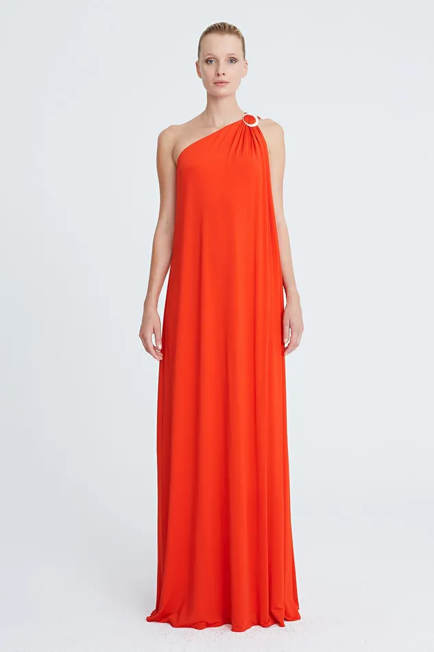 Halston Elyce Jersey One Shoulder Gown Vermillion Women Evening Gowns Halston Elyce Jersey One Shoulder Gown Vermillion Women Evening Gowns