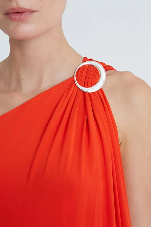 Halston Elyce Jersey One Shoulder Gown Vermillion Women Evening Gowns Halston Elyce Jersey One Shoulder Gown Vermillion Women Evening Gowns