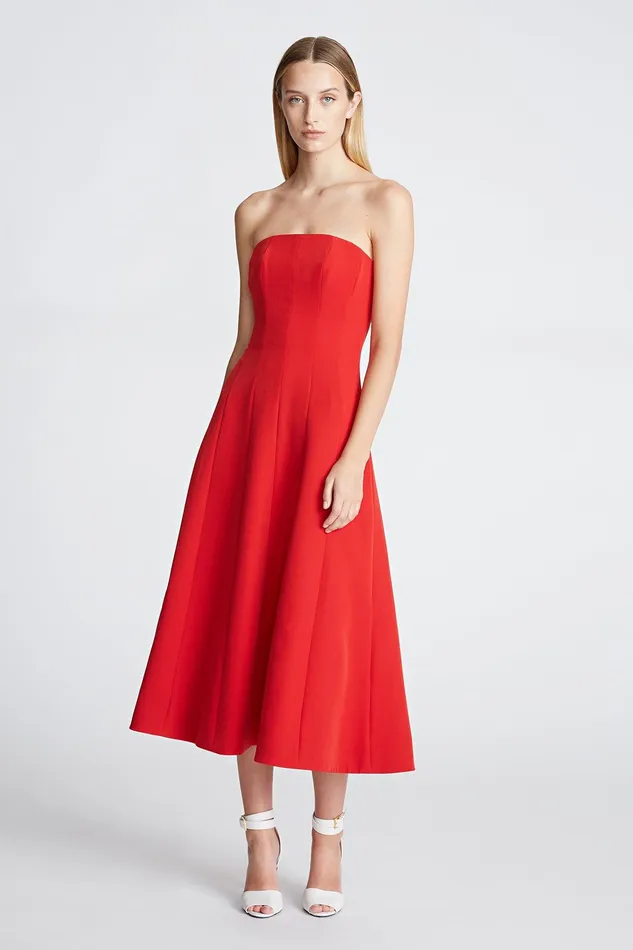 Halston Emelia Dress In Stretch Crepe Halston Red Women Midi Dresses