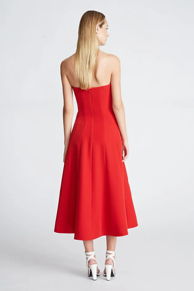 Halston Emelia Dress In Stretch Crepe Halston Red Women Midi Dresses Halston Emelia Dress In Stretch Crepe Halston Red Women Midi Dresses