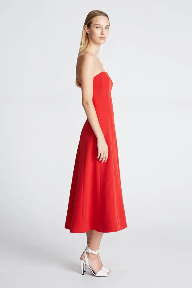 Halston Emelia Dress In Stretch Crepe Halston Red Women Midi Dresses Halston Emelia Dress In Stretch Crepe Halston Red Women Midi Dresses