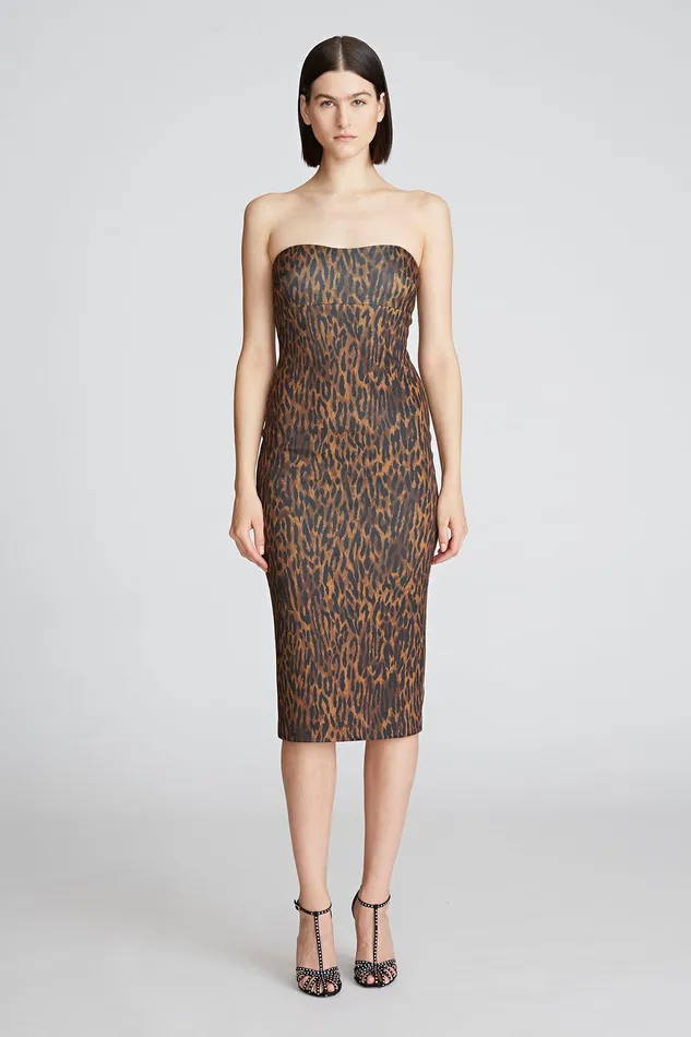 Halston Emilia Dress In Leopard Scuba Leopard Print Women Cocktail Dresses