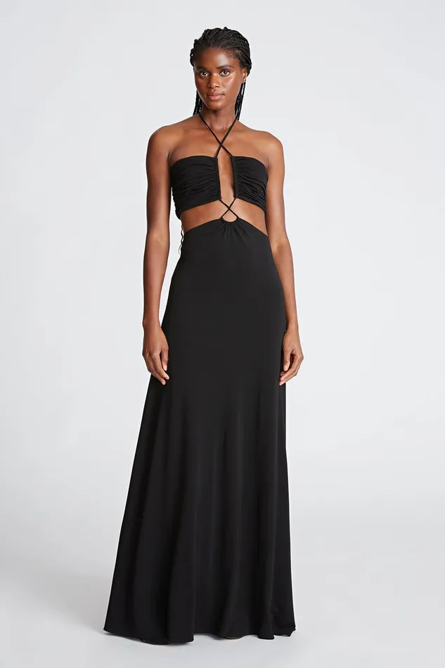 Halston Eva Gown In Matte Jersey Black Women Black Dresses