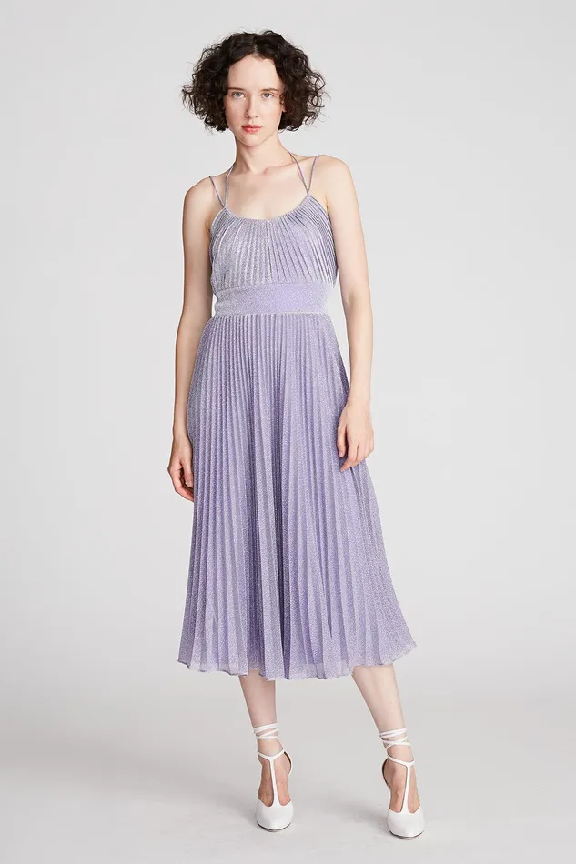 Halston Evelia Dress In Shimmer Jersey Amethyst Women Midi Dresses