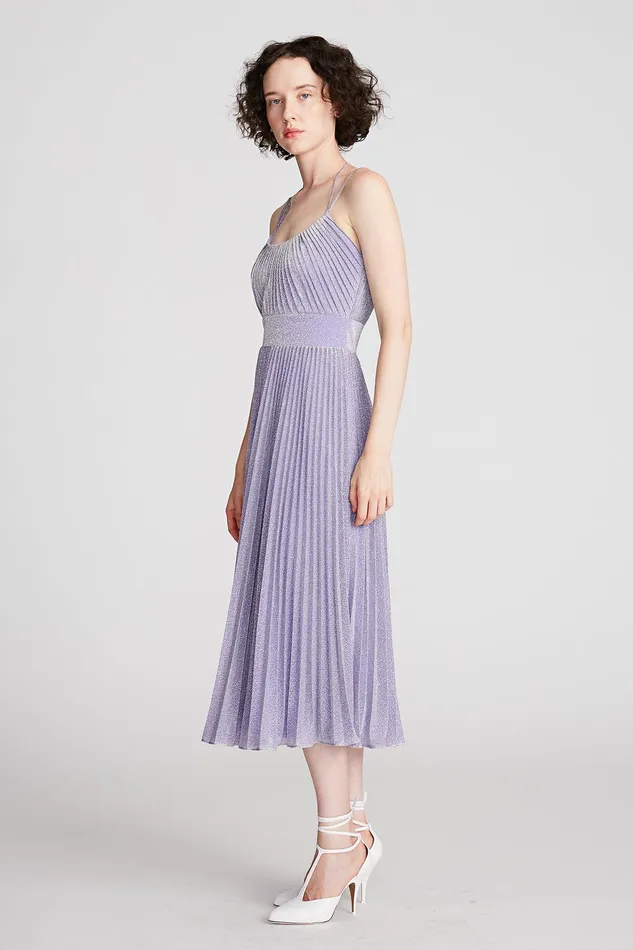Halston Evelia Dress In Shimmer Jersey Amethyst Women Midi Dresses Halston Evelia Dress In Shimmer Jersey Amethyst Women Midi Dresses