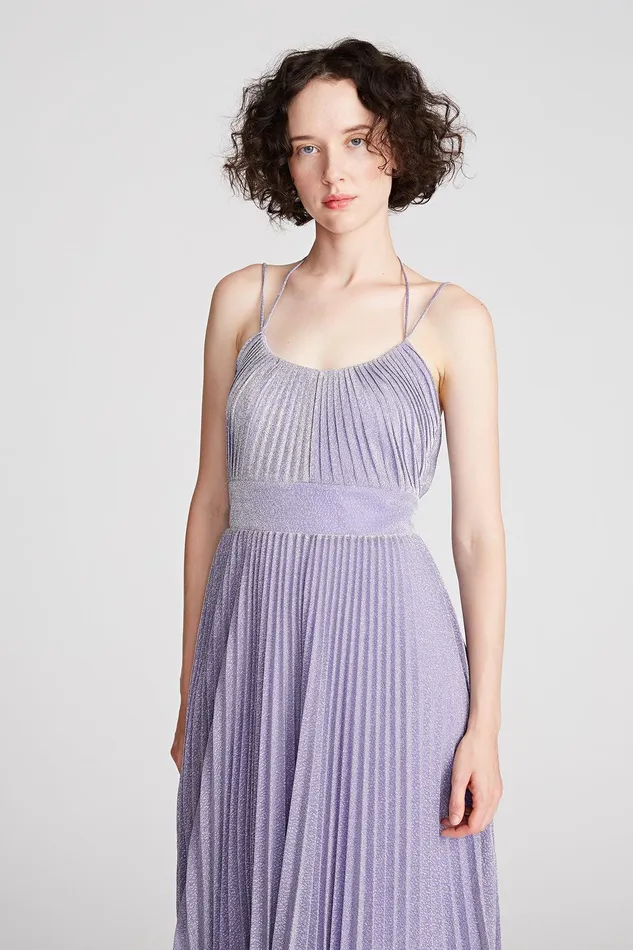 Halston Evelia Dress In Shimmer Jersey Amethyst Women Midi Dresses Halston Evelia Dress In Shimmer Jersey Amethyst Women Midi Dresses