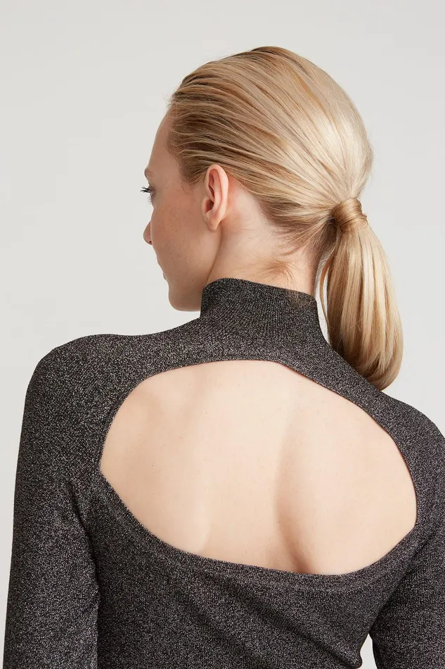 Halston Fai Lurex Turtleneck Sweater Black Silver Women Knitwear Halston Fai Lurex Turtleneck Sweater Black Silver Women Knitwear