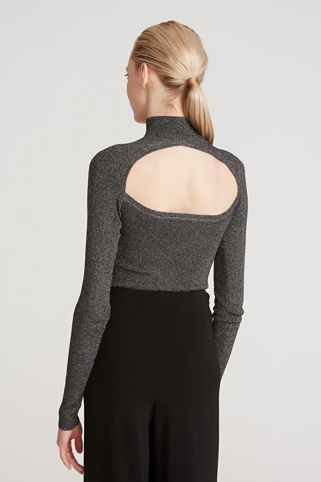 Halston Fai Lurex Turtleneck Sweater Black Silver Women Knitwear Halston Fai Lurex Turtleneck Sweater Black Silver Women Knitwear
