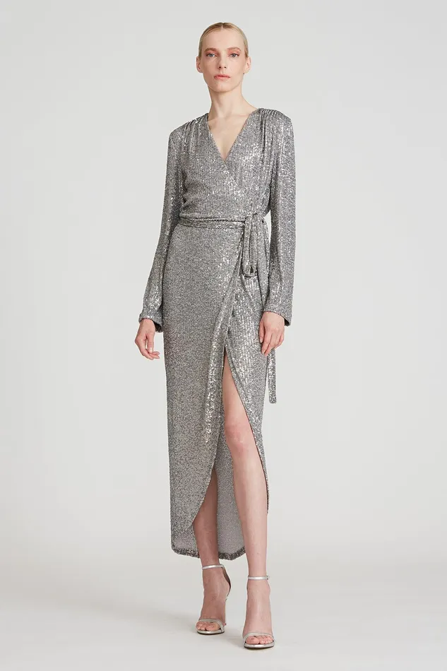Halston Falan Sequin Cocktail Dress Dark Silver Women Cocktail Dresses