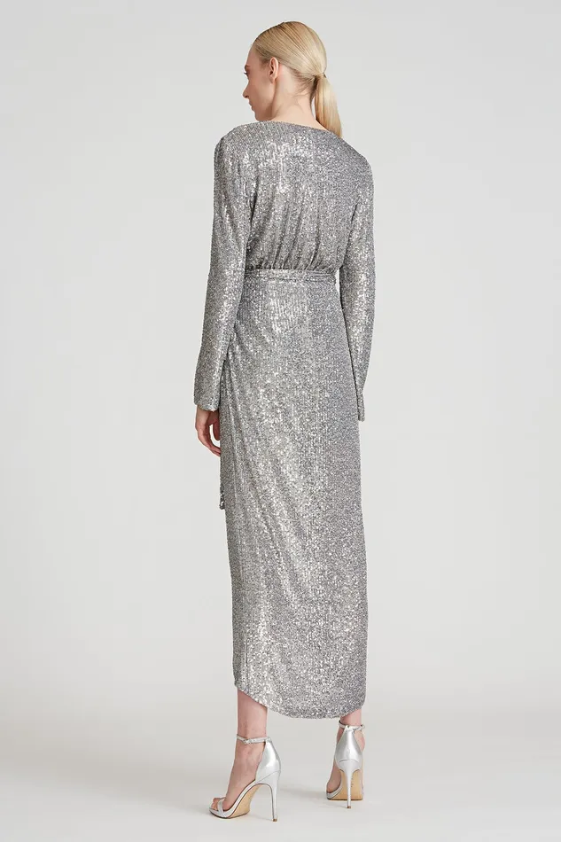 Halston Falan Sequin Cocktail Dress Dark Silver Women Midi Dresses Halston Falan Sequin Cocktail Dress Dark Silver Women Midi Dresses