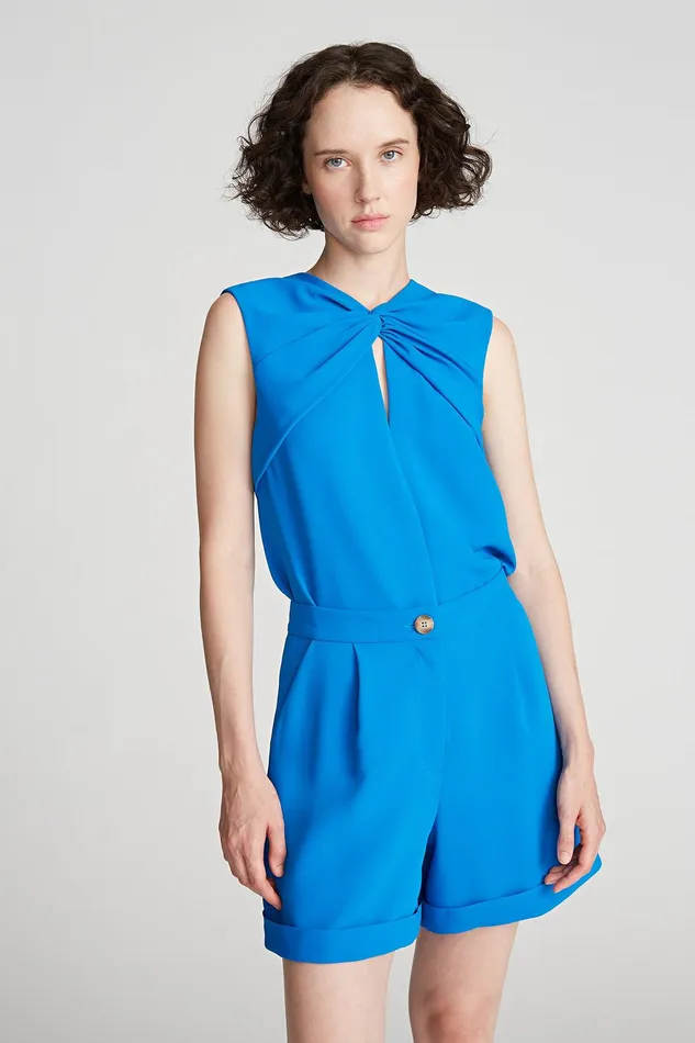 Halston Faren Top In Fluid Crepe Ocean Women Tops