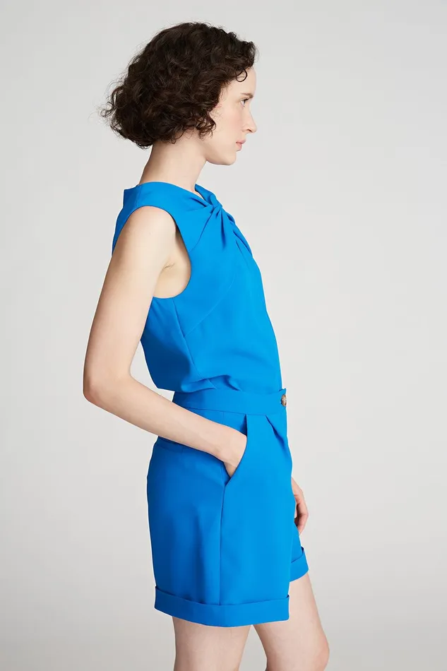 Halston Faren Top In Fluid Crepe Ocean Women Tops Halston Faren Top In Fluid Crepe Ocean Women Tops