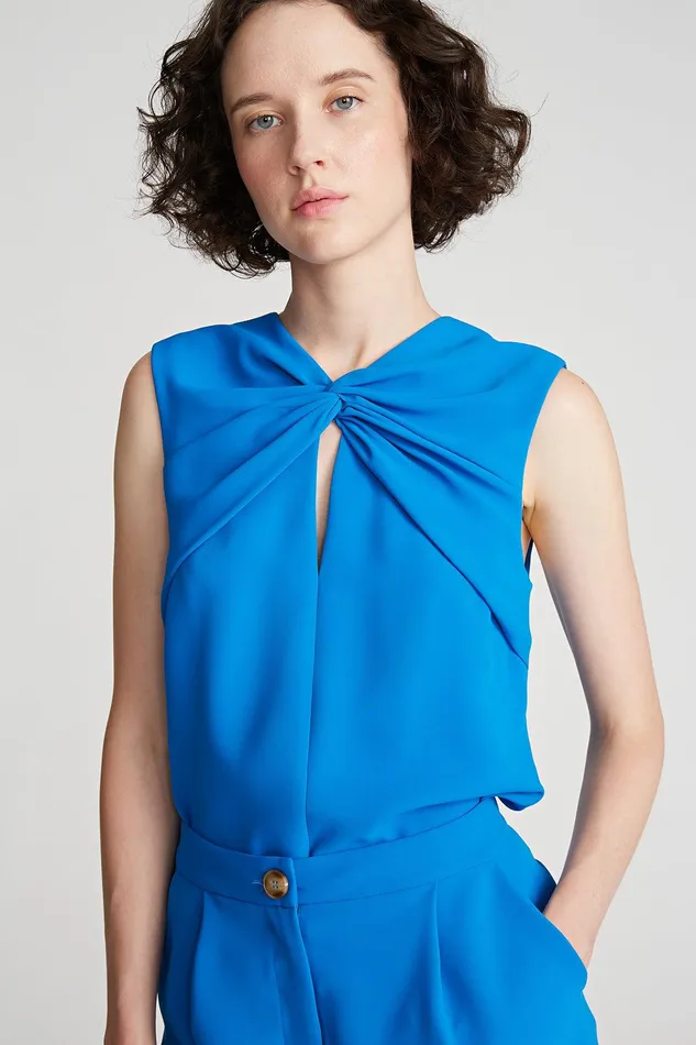 Halston Faren Top In Fluid Crepe Ocean Women Tops Halston Faren Top In Fluid Crepe Ocean Women Tops