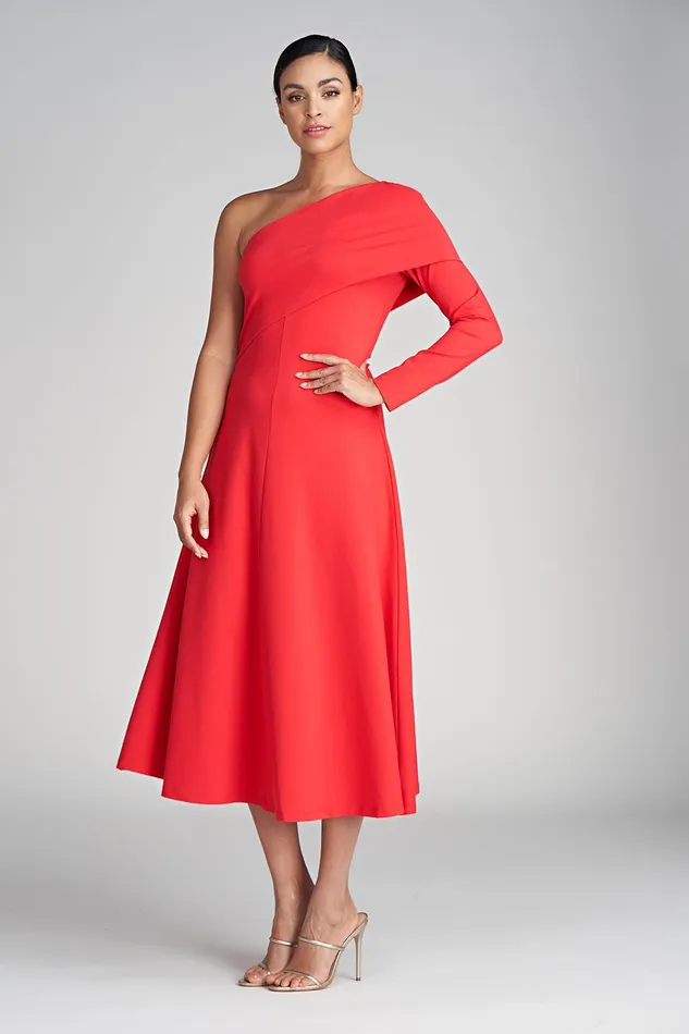 Halston Felice Dress In Milano Jersey Halston Red Women Midi Dresses