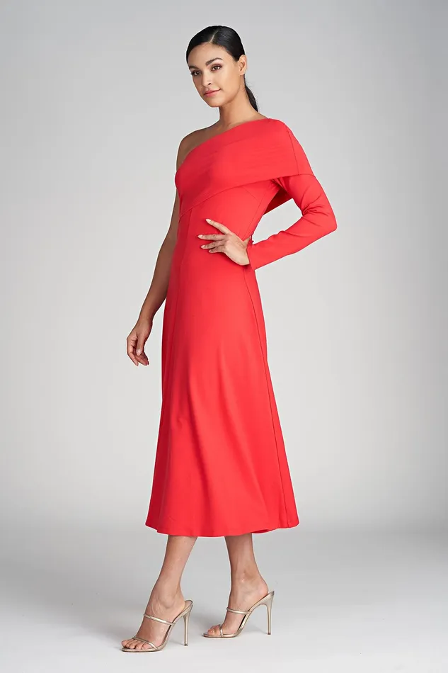 Halston Felice Dress In Milano Jersey Halston Red Women Midi Dresses Halston Felice Dress In Milano Jersey Halston Red Women Midi Dresses