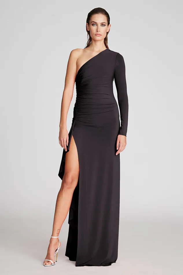 Halston Giana Gown In Jersey Black Women Black Dresses