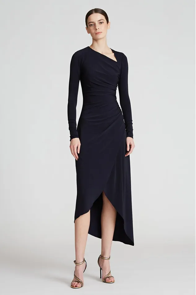 Halston Giorgia Jersey Cocktail Dress Ink Women Black Dresses