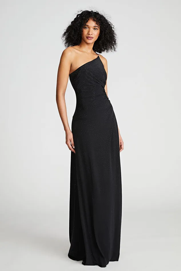 Halston Giselle Gown In Crystal Jersey Black Women Black Dresses