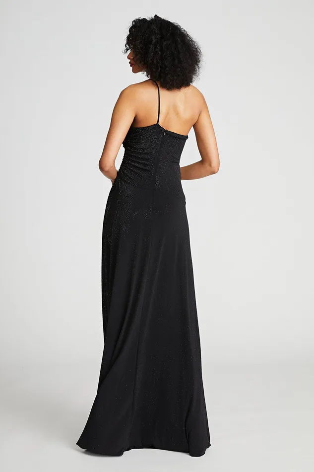 Halston Giselle Gown In Crystal Jersey Black Women Black Dresses