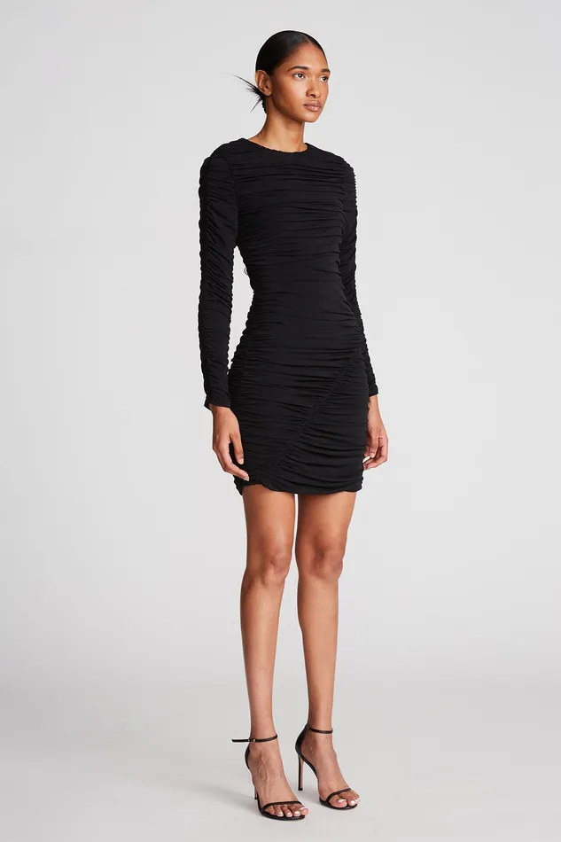 Halston Gwen Dress In Stretch Jersey Black Women Mini Dresses Halston Gwen Dress In Stretch Jersey Black Women Mini Dresses