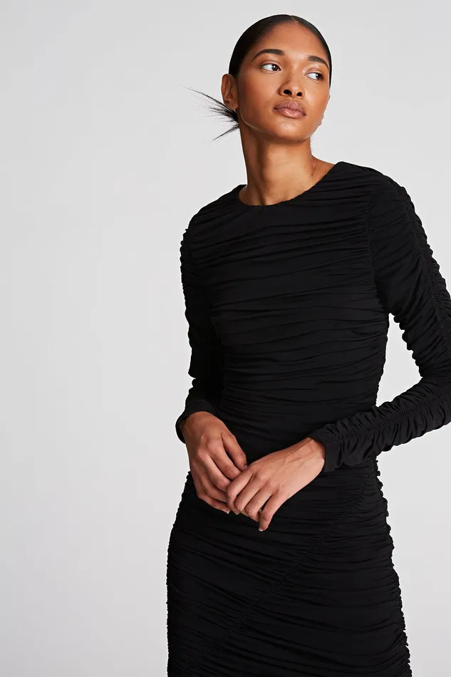 Halston Gwen Dress In Stretch Jersey Black Women Mini Dresses Halston Gwen Dress In Stretch Jersey Black Women Mini Dresses