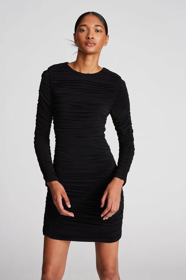 Halston Gwen Dress In Stretch Jersey Black Women Mini Dresses Halston Gwen Dress In Stretch Jersey Black Women Mini Dresses