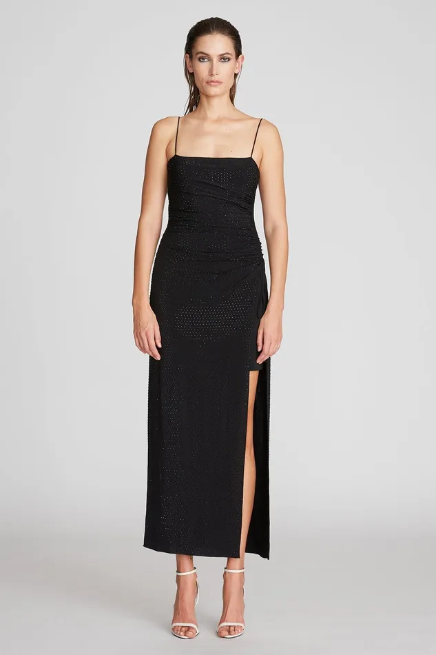 Halston Hanna Dress In Crystal Jersey Black Women Cocktail Dresses