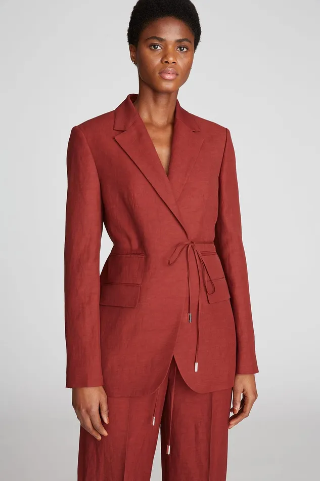 Halston Harper Jacket In Viscose Linen Russet Women Jackets And Blazers