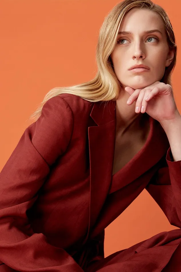Halston Harper Jacket In Viscose Linen Russet Women Jackets And Blazers Halston Harper Jacket In Viscose Linen Russet Women Jackets And Blazers