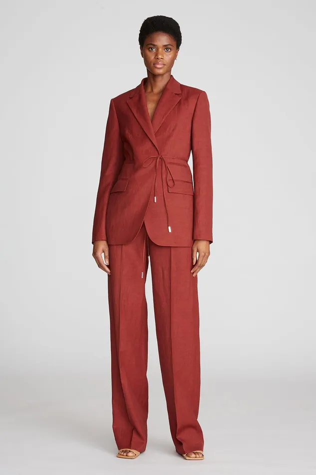 Halston Harper Jacket In Viscose Linen Russet Women Jackets And Blazers Halston Harper Jacket In Viscose Linen Russet Women Jackets And Blazers