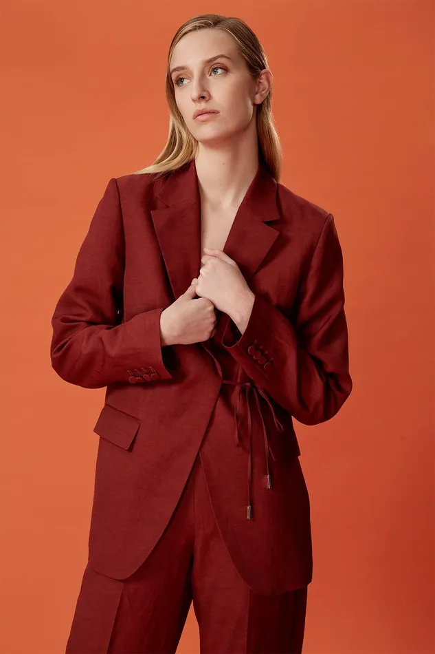Halston Harper Jacket In Viscose Linen Russet Women Jackets And Blazers Halston Harper Jacket In Viscose Linen Russet Women Jackets And Blazers