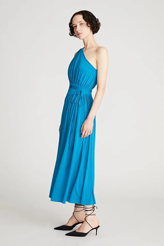Halston Idalia Dress In Stretch Jersey Peacock Women Midi Dresses