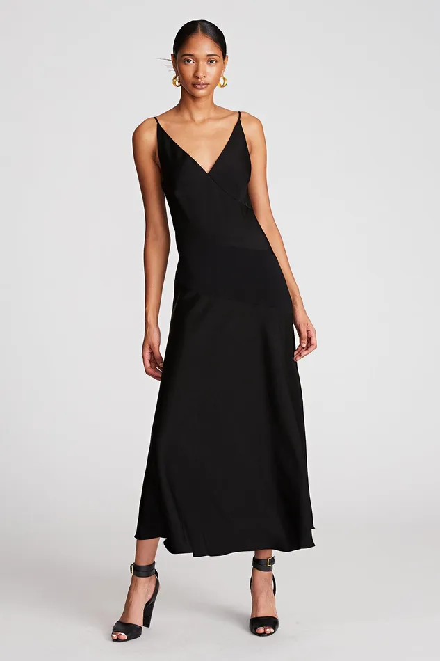 Halston Ivie Dress In Crepe Back Satin Black Women Cocktail Dresses