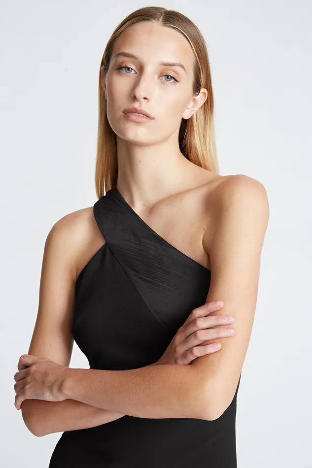 Halston Julissa Dress In CrepeSatin Black Women Mini Dresses