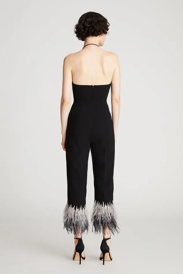 Halston Kaitlyn Jumpsuit In Moss Crepe Black Women Jumpsuits Halston Kaitlyn Jumpsuit In Moss Crepe Black Women Jumpsuits